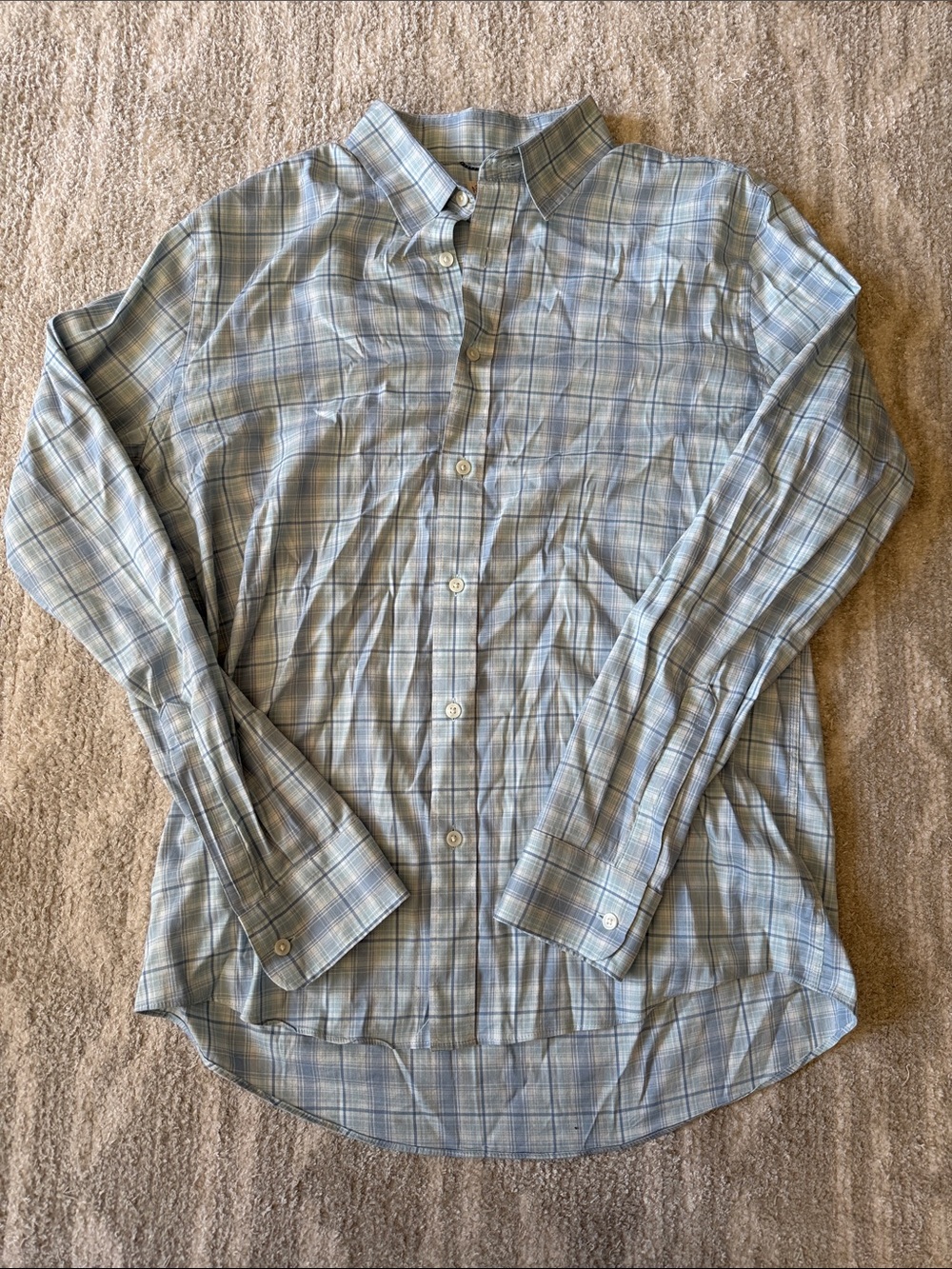Faherty Pale Blue Plaid Long-Sleeve Button-Down Shirt